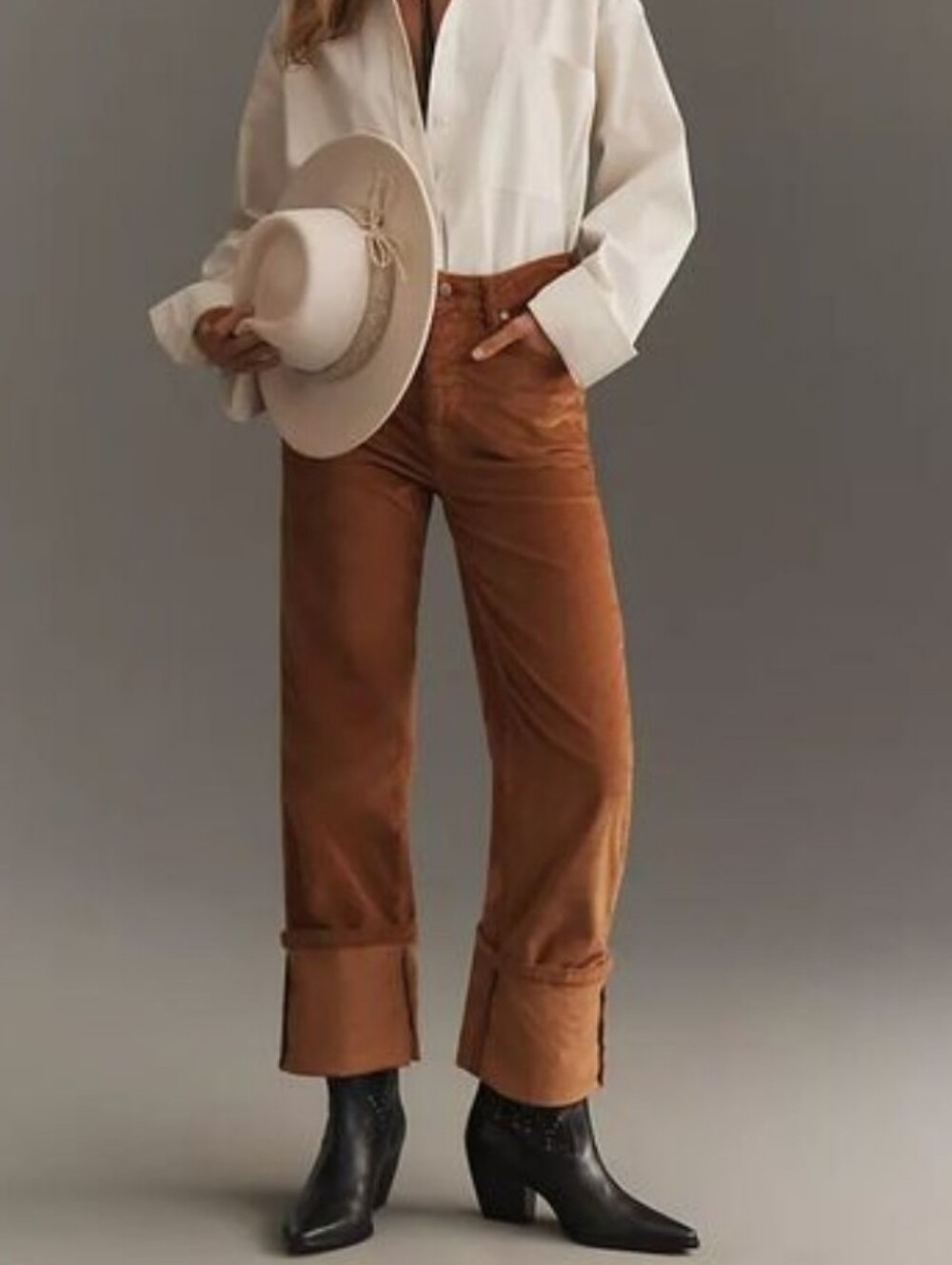 NWT Pilcro Scotty Cuffed High-Rise Straight Leg Brown Corduroy Pants